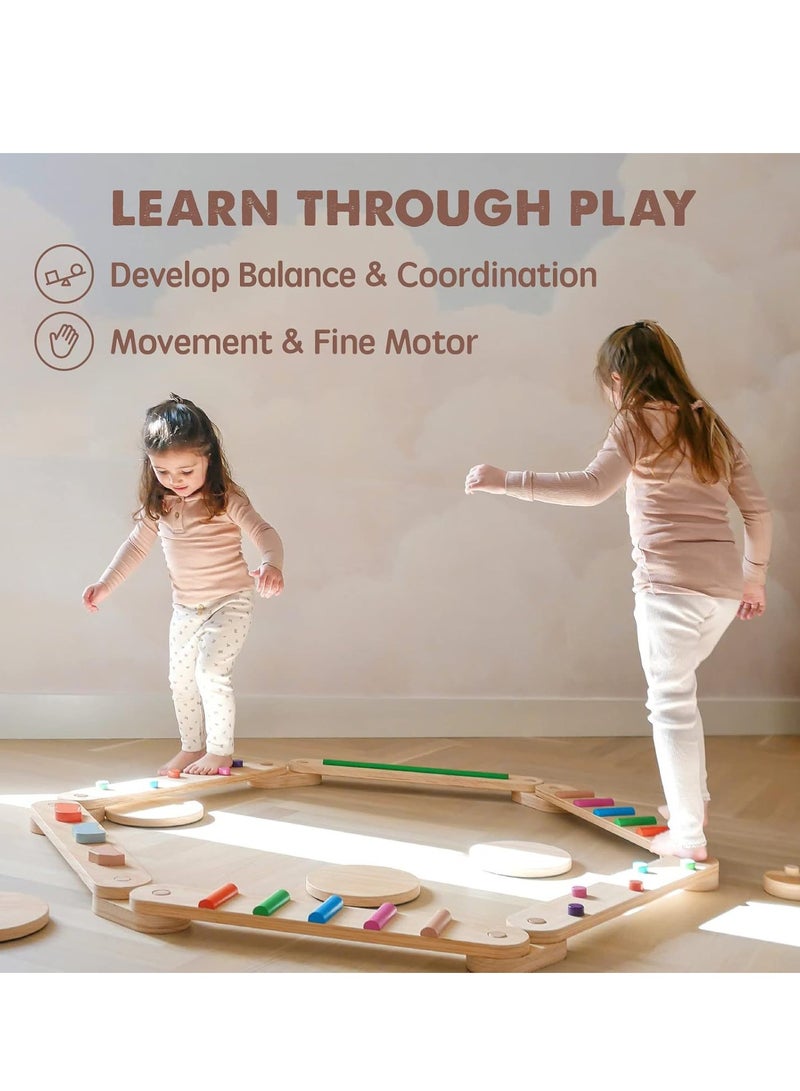 Wooden Balance Beam   6 PCS Toddler Balance Boards   Six Discs with Non-slip Pads  Montessori Balance Beam for Kids  Development  Build Coordination Gymnastics Obstacle Motor Skill for Kid Outdoor Activity Toys  - Image 4