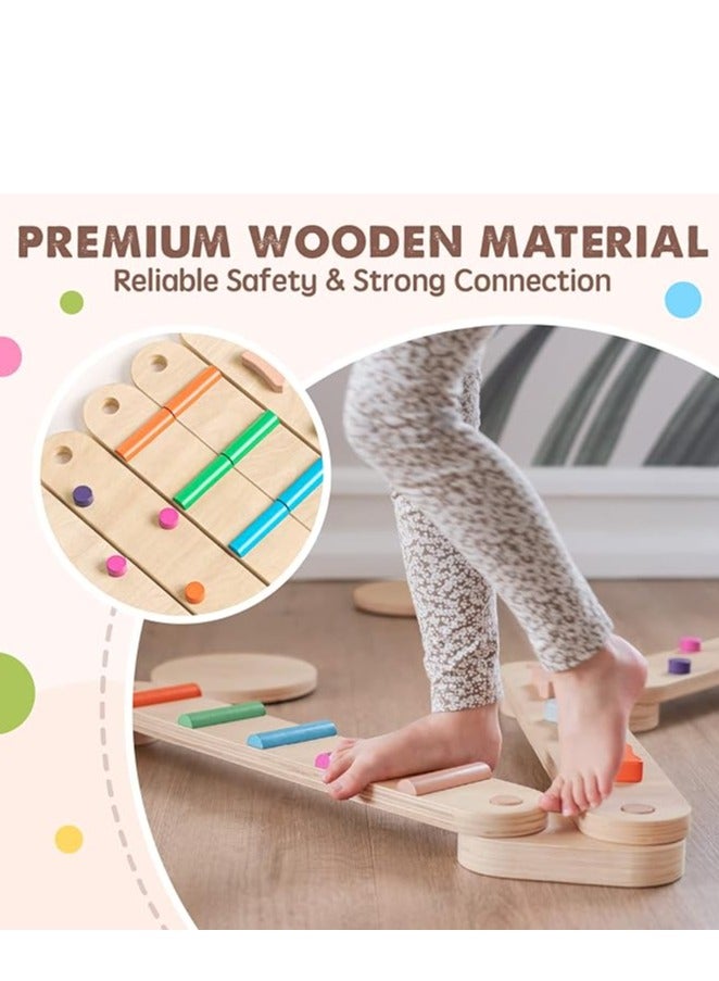 Wooden Balance Beam   6 PCS Toddler Balance Boards   Six Discs with Non-slip Pads  Montessori Balance Beam for Kids  Development  Build Coordination Gymnastics Obstacle Motor Skill for Kid Outdoor Activity Toys  - Image 5