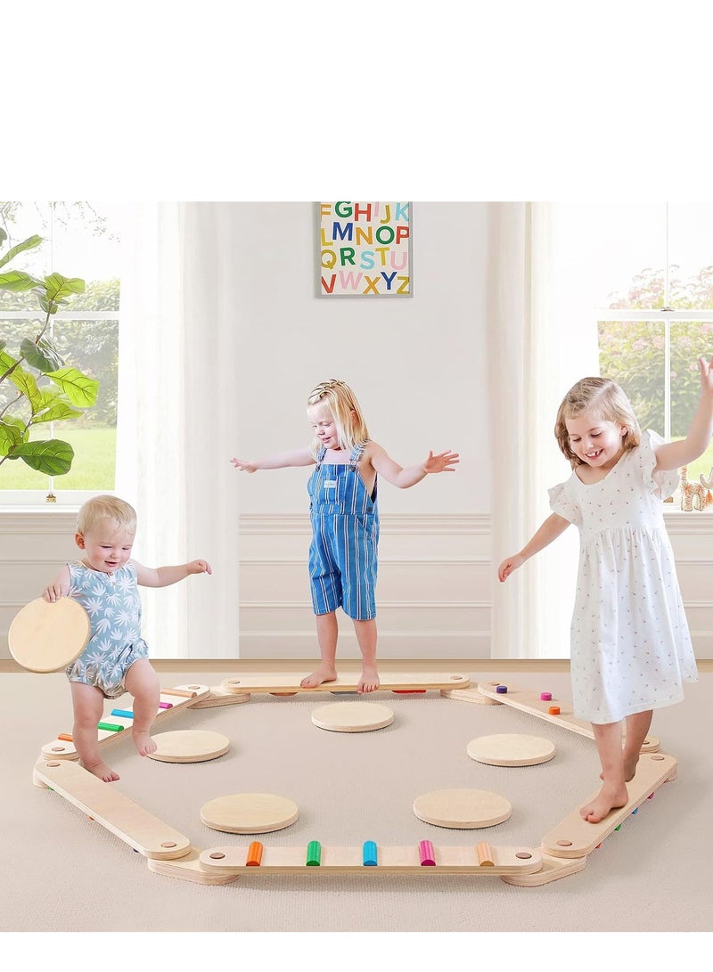 Wooden Balance Beam   6 PCS Toddler Balance Boards   Six Discs with Non-slip Pads  Montessori Balance Beam for Kids  Development  Build Coordination Gymnastics Obstacle Motor Skill for Kid Outdoor Activity Toys  - Image 2