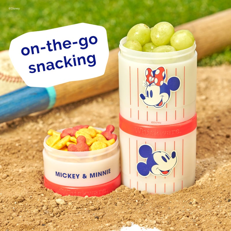 Whiskware Disney Mickey Mouse and Friends Stackable Snack Containers for Babies, Toddlers, and Kids, 3 Stackable Snack Cups for School and Travel, Cupholder Friendly, Mickey and Minnie! Baseball! - Image 4