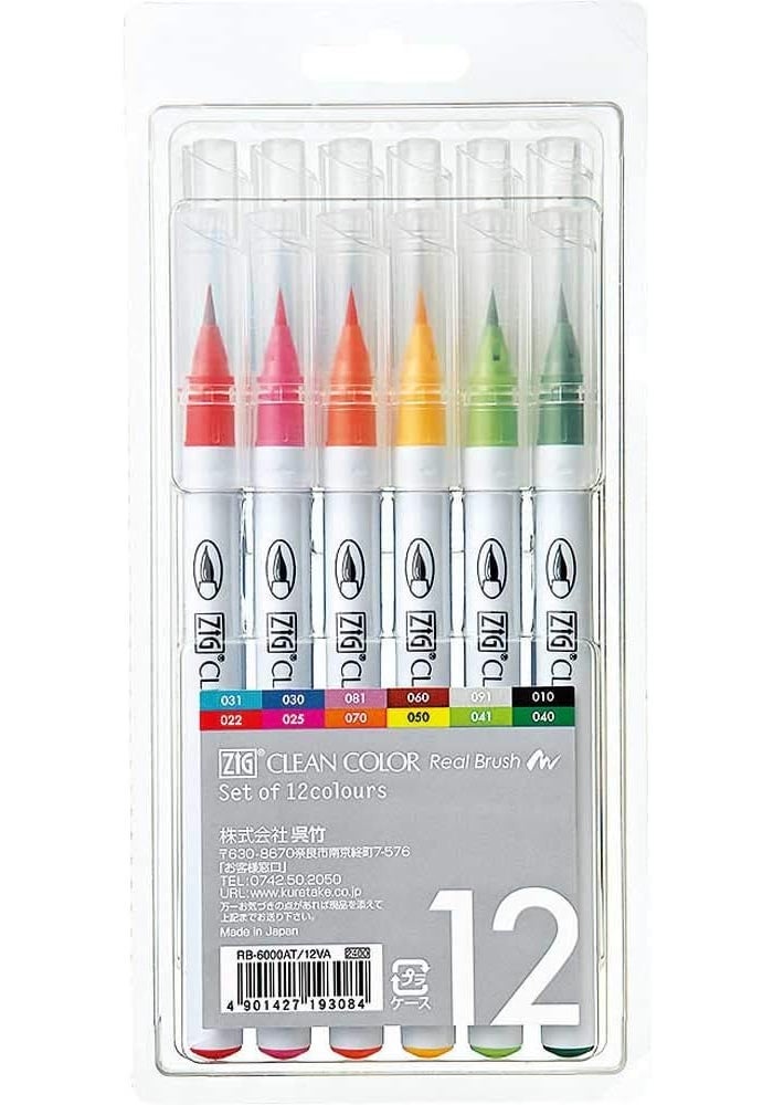 Zig Clean Color Real Brush Pens - Set of 12 Colors for Illustration and Sketching - Image 1