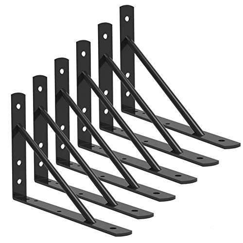 Qualward Shelf Brackets 12 Inch Heavy Duty Metal Shelf Holders, Industrial Rustic Farmhouse Iron Floating Shelf Bracket for Open Shelving, Right Angle L Brackets for Wall Mounted Shelves (6 Pack) - Image 1