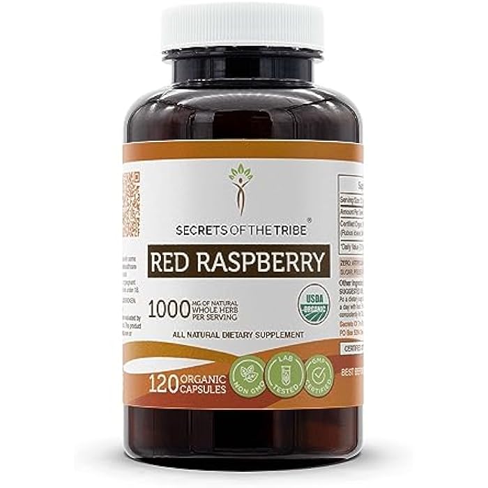 Secrets of the Tribe Red Raspberry USDA Organic Capsules | Certified Organic Vegetarian Capsules, Herbal Dietary Supplement | Rubus idaeus Dried Leaf (120 Count) - Image 1