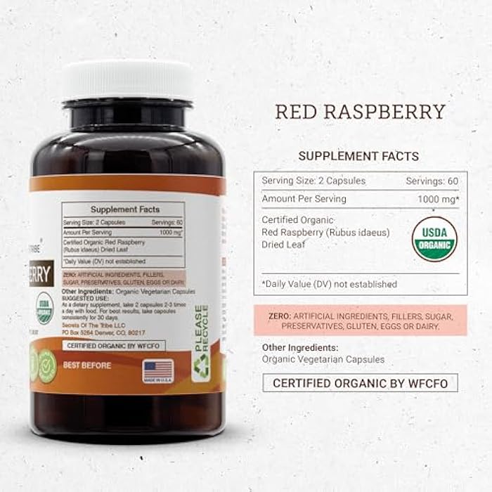 Secrets of the Tribe Red Raspberry USDA Organic Capsules | Certified Organic Vegetarian Capsules, Herbal Dietary Supplement | Rubus idaeus Dried Leaf (120 Count) - Image 4