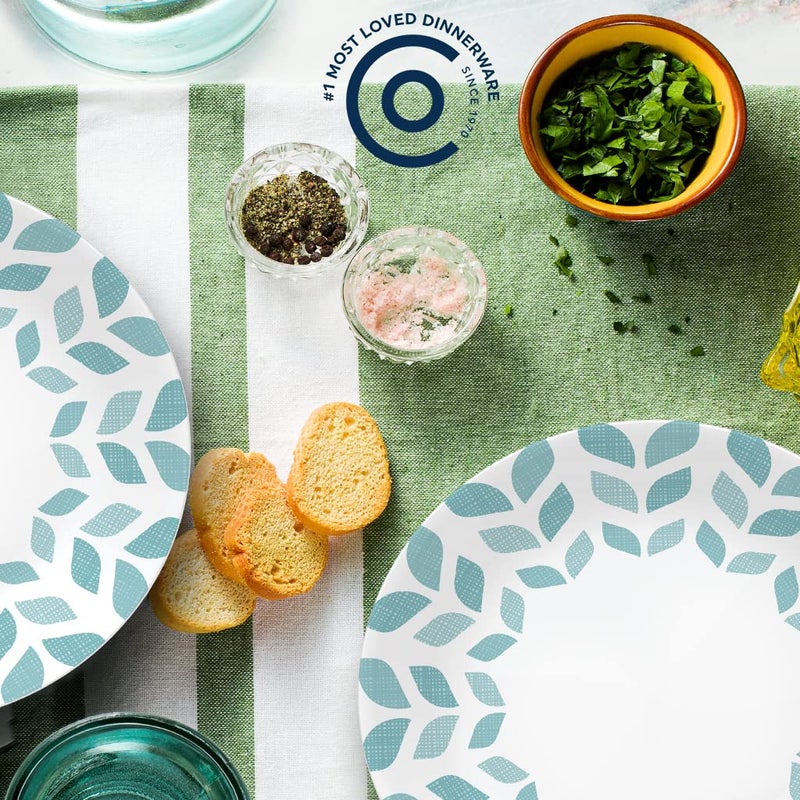 Corelle مجموعة كوريل العالمية من فيتريل 6 قطع طقم غداء وعشاء زجاج معاد تدويره ثلاثي الطبقات خفيف الوزن صديق للبيئة أطباق دائرية 8-1/2 بوصة مجموعة أشجار الصنوبر الشمالية - Image 2