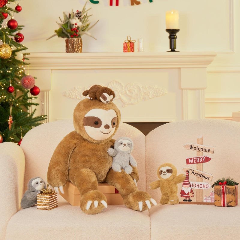 MaoGoLan Sloth Stuffed Animal Set,5 Pcs Sloth Plush Toy,Large Stuffed Mommy Sloth with Babies Sloth Toys Plushies, 3 Toed Sloth Stuffed Animal Bulk for Kids 22 inches - Image 4