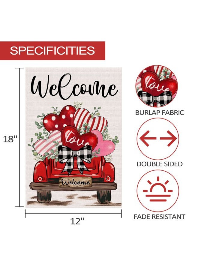 JNDJE Valentine's Day Garden Flag, Valentines Flag 12x18 Double Sided Decorations, Red Truck Small Flag for Outdoor - Image 2