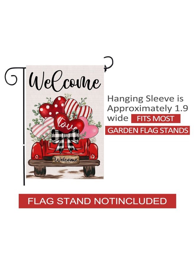 JNDJE Valentine's Day Garden Flag, Valentines Flag 12x18 Double Sided Decorations, Red Truck Small Flag for Outdoor - Image 4