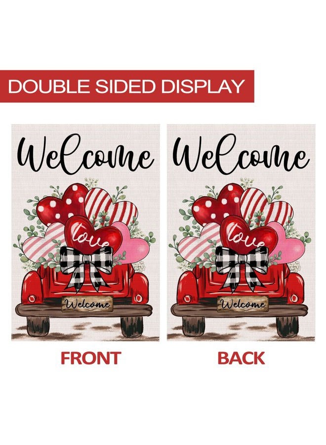 JNDJE Valentine's Day Garden Flag, Valentines Flag 12x18 Double Sided Decorations, Red Truck Small Flag for Outdoor - Image 3