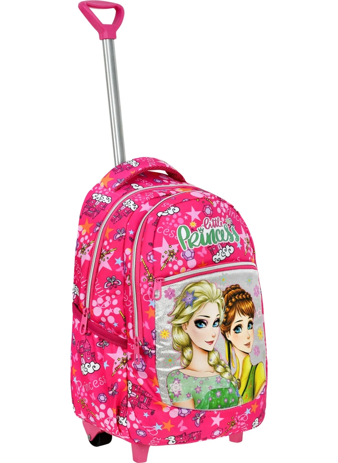 Çantaland Pink Frozen Patterned Primary School Bag with Trolley + Lunch Box