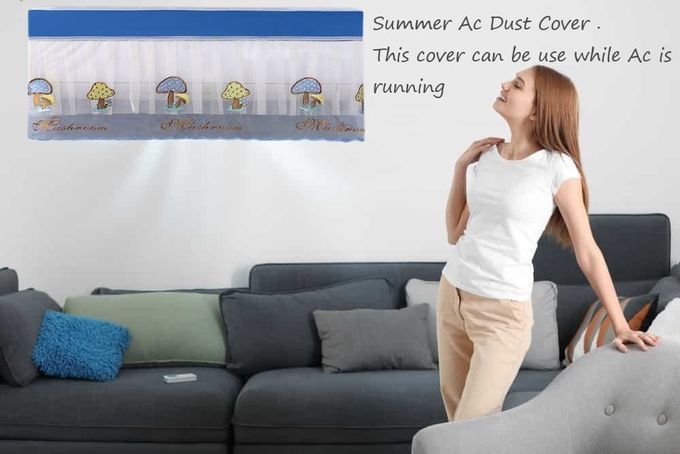DARSHANAM WORLD Jacquard Premium Work Indoor AC Dust Protection Cover Designer Summer Ac Cover for 1 Ton (34 X 12 X 9 inch )(BLUE MUSHROOM 1) - Image 2