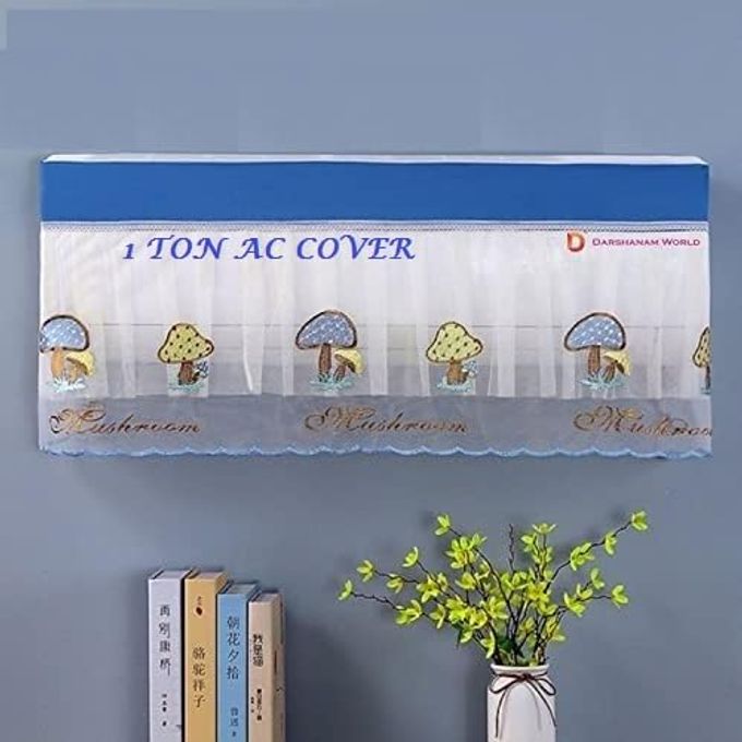 DARSHANAM WORLD Jacquard Premium Work Indoor AC Dust Protection Cover Designer Summer Ac Cover for 1 Ton (34 X 12 X 9 inch )(BLUE MUSHROOM 1) - Image 1
