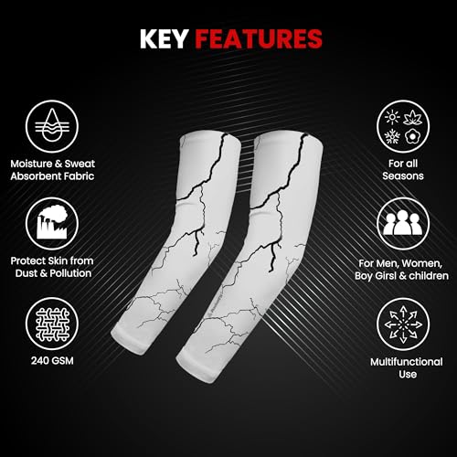 Autofy Active-Fit 240 GSM Printed Outdoor Indoor Use Unisex Arm Sleeves with UV Tan Protection & Compression Cooling Effect for Men Women Kids – [White, Pack of 1] - Image 2