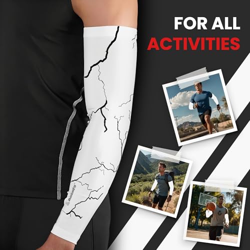Autofy Active-Fit 240 GSM Printed Outdoor Indoor Use Unisex Arm Sleeves with UV Tan Protection & Compression Cooling Effect for Men Women Kids – [White, Pack of 1] - Image 4