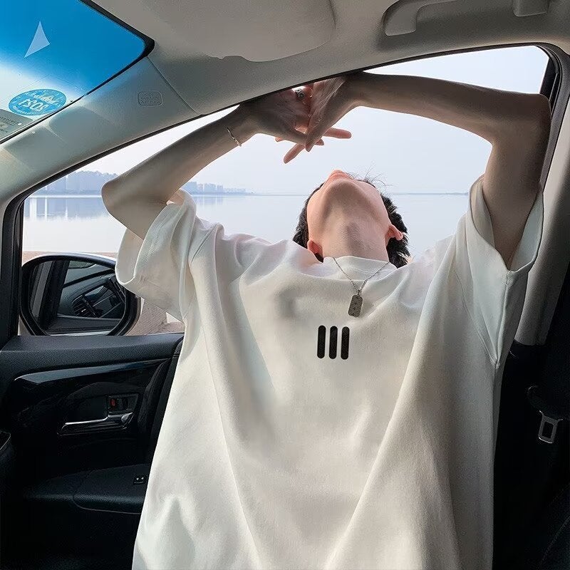 New Short-Sleeved T-Shirt Men'S Summer Korean-Style Trendy Simple Half-Sleeved Top Hong Kong-Style Loose Casual Trendy Brand T-Shirt - Image 2