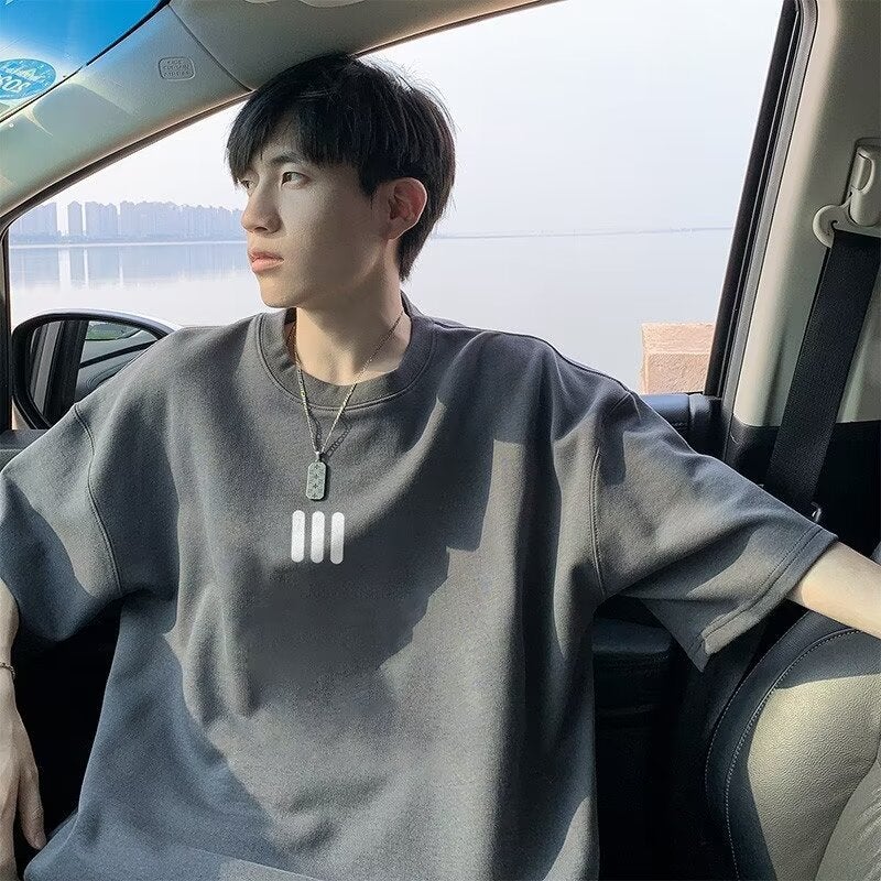 New Short-Sleeved T-Shirt Men'S Summer Korean-Style Trendy Simple Half-Sleeved Top Hong Kong-Style Loose Casual Trendy Brand T-Shirt - Image 5