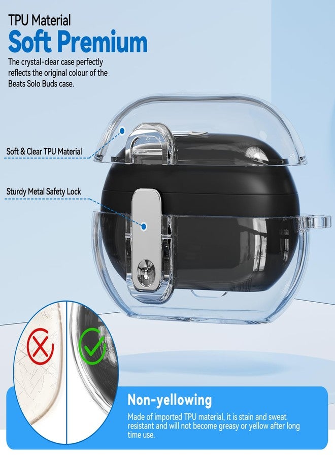 Ekoonpft 3-in-1 Secure Lock Case for Beats Solo Buds 2024 with Cleaning Kit & Keychain, Ekoonpft Anti-Yellowing Clear Cover Compatibility with Beats Solo Buds Wireless Earbuds, Drop and Scratch Protection - Image 5