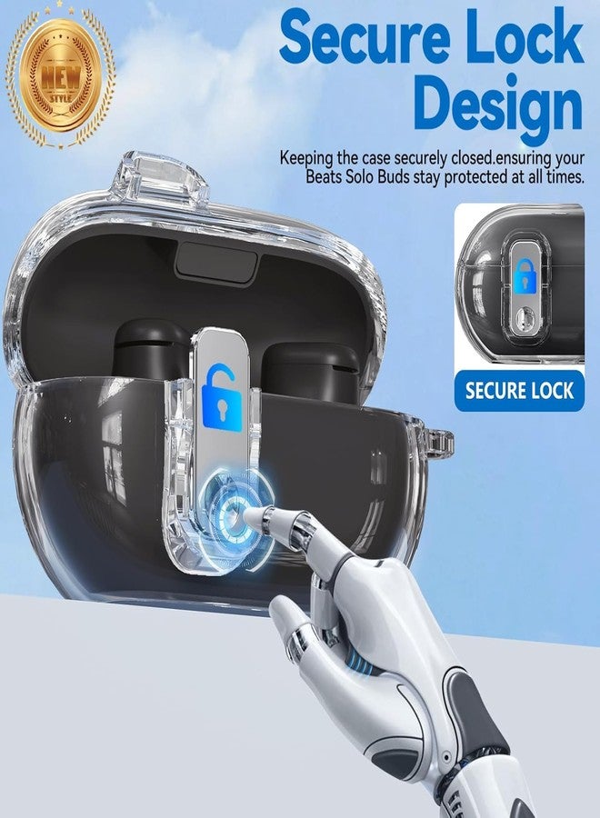 Ekoonpft 3-in-1 Secure Lock Case for Beats Solo Buds 2024 with Cleaning Kit & Keychain, Ekoonpft Anti-Yellowing Clear Cover Compatibility with Beats Solo Buds Wireless Earbuds, Drop and Scratch Protection - Image 2