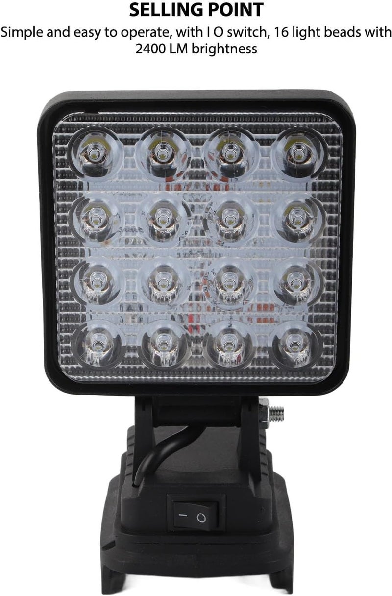 Cordless LED Work Lamp Compatible with BL1830 BL1840 BL1850-18V Battery Powered Outdoor Floodlight and Spotlight - 2400 LM Output with 16 Lamp Beads - 6500K Color Temperature - Image 2