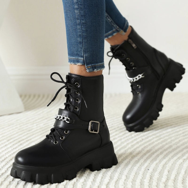 2021 High Heel Thick Bottom 31-46 Strap Zipper Low Boots For Women - Image 3