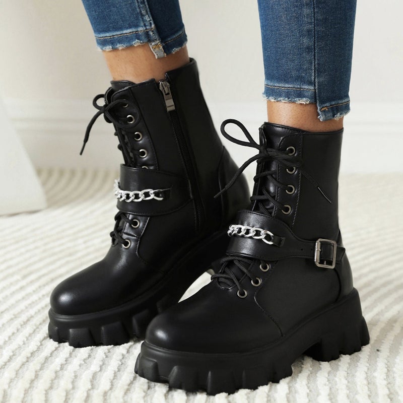 2021 High Heel Thick Bottom 31-46 Strap Zipper Low Boots For Women - Image 2