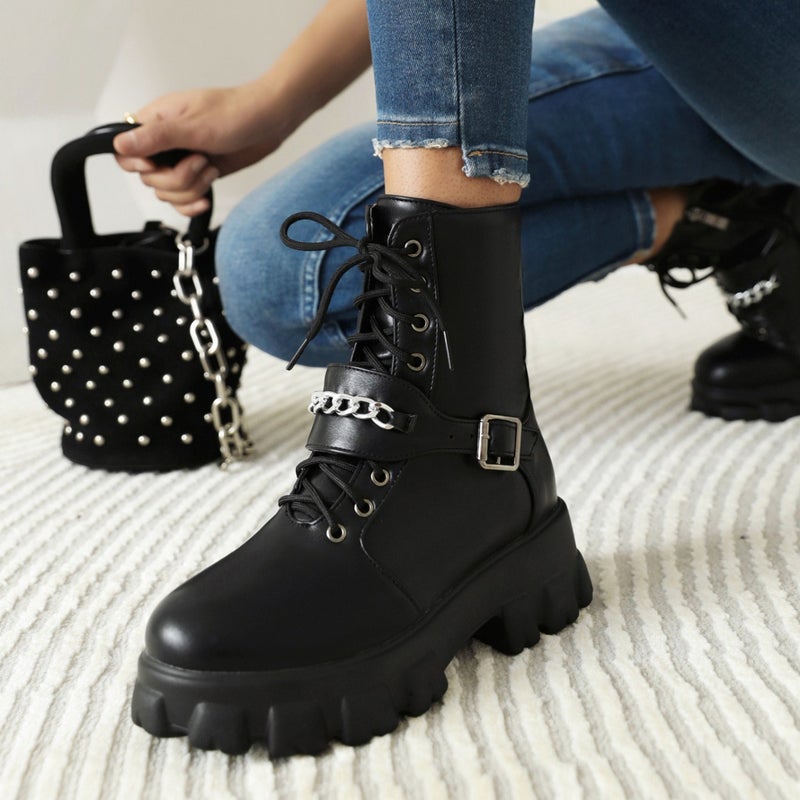 2021 High Heel Thick Bottom 31-46 Strap Zipper Low Boots For Women - Image 5