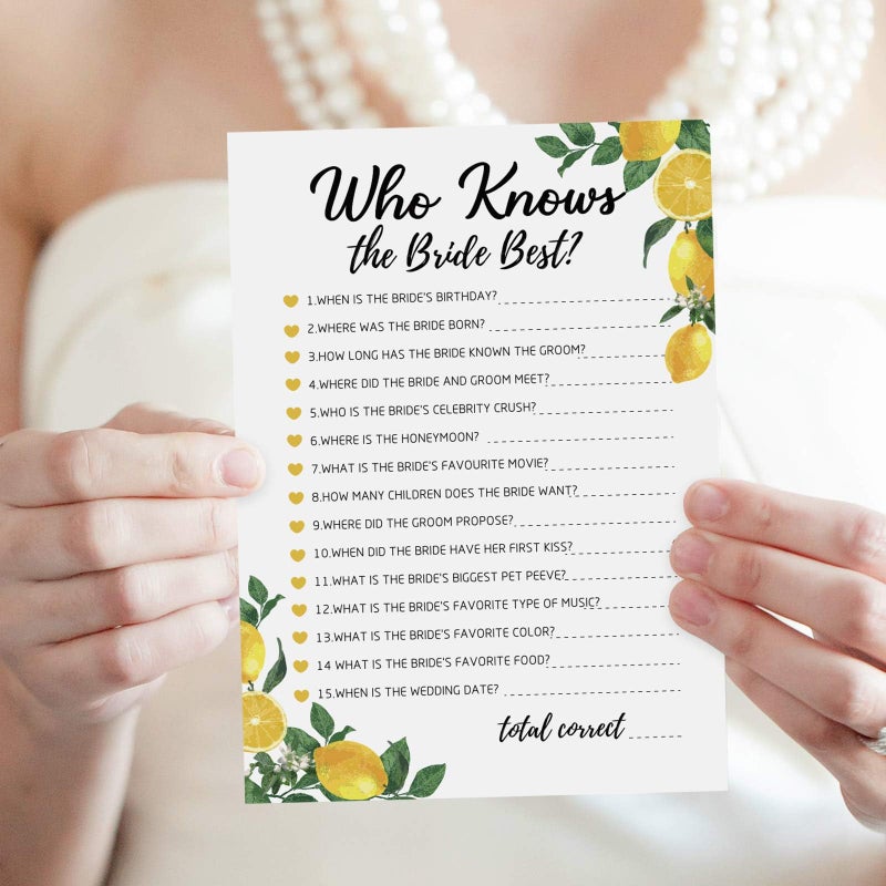 Bessmoso Lemon Bridal Shower Game with Bride to Be Sash-Set of 6 Activities Lemonade Bridal Shower Bachelorette Before Wedding for 50 Guests- 300 Cards 50 Per Game - Image 5