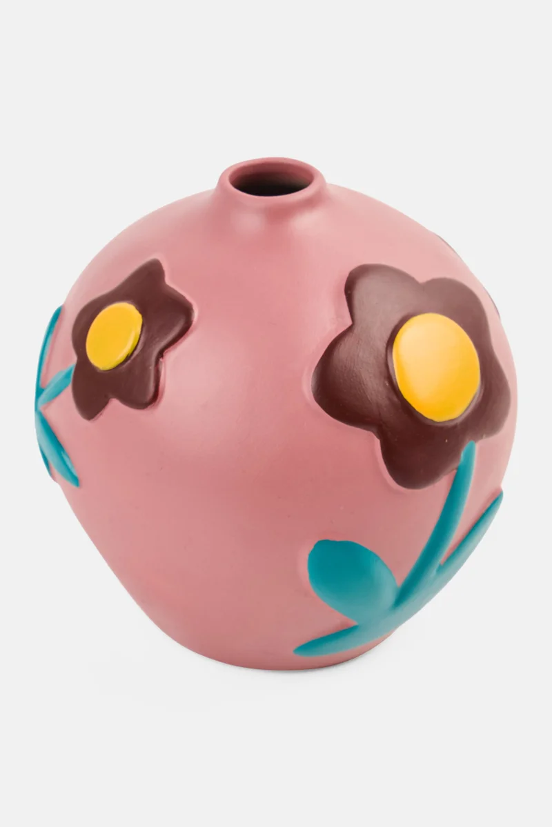 Muy Mucho Floral Design Ceramic Vase, Old Rose