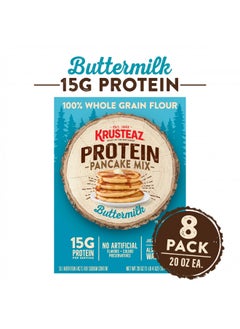 Krusteaz Protein Pancake Mix, Buttermilk Pancake Mix, 100% Whole Grain Flour & 15g of Protein Per Serving, Also Makes Waffles, Just Add Water (1.25 Pound (Pack of 8))