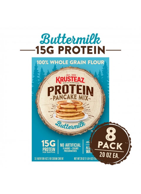 Krusteaz Protein Pancake Mix, Buttermilk Pancake Mix, 100% Whole Grain Flour & 15g of Protein Per Serving, Also Makes Waffles, Just Add Water (1.25 Pound (Pack of 8))