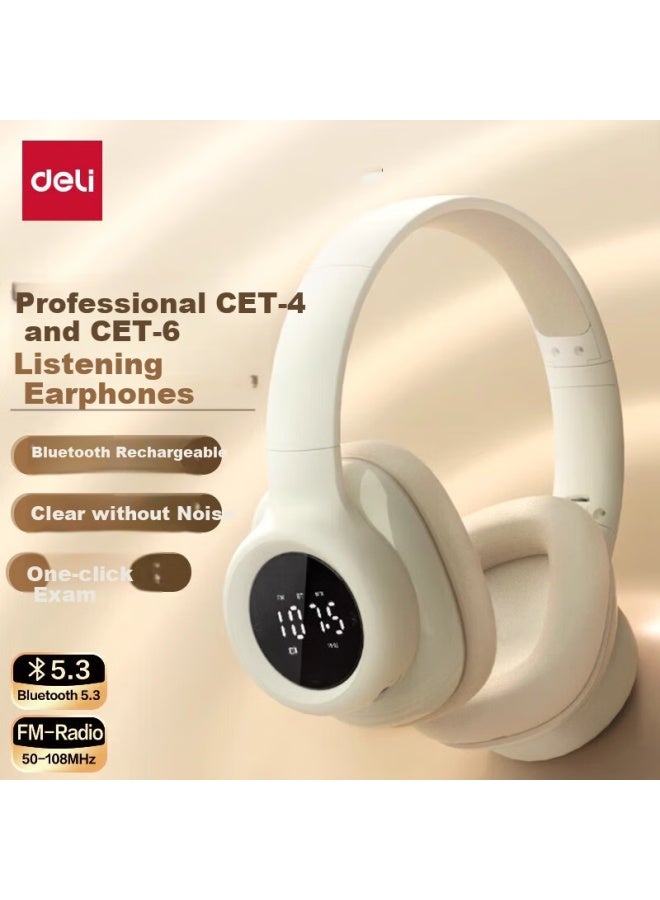 Deli Cet-4, Cet-6, Tem-4, Tem-8 Frequency-adjustable Listening Headphones Headset Bluetooth Lithium Battery Wireless Online Course Student White Lt560 - Image 1