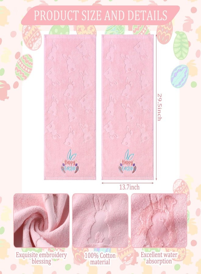 Gilprop 2 Pcs Easter Hand Towels for Bathroom Bunny Easter Bath Towels Pink 100% Cotton Jacquard Embroidered Decorative Gift Set Kitchen Decor Home Accessories - Image 3