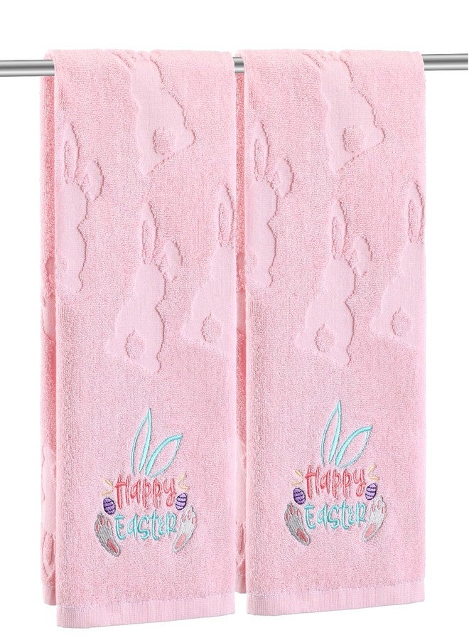 Gilprop 2 Pcs Easter Hand Towels for Bathroom Bunny Easter Bath Towels Pink 100% Cotton Jacquard Embroidered Decorative Gift Set Kitchen Decor Home Accessories - Image 1