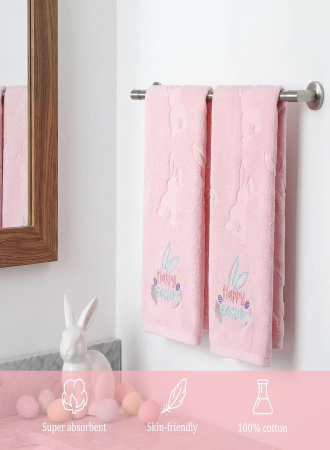 Gilprop 2 Pcs Easter Hand Towels for Bathroom Bunny Easter Bath Towels Pink 100% Cotton Jacquard Embroidered Decorative Gift Set Kitchen Decor Home Accessories - Image 2