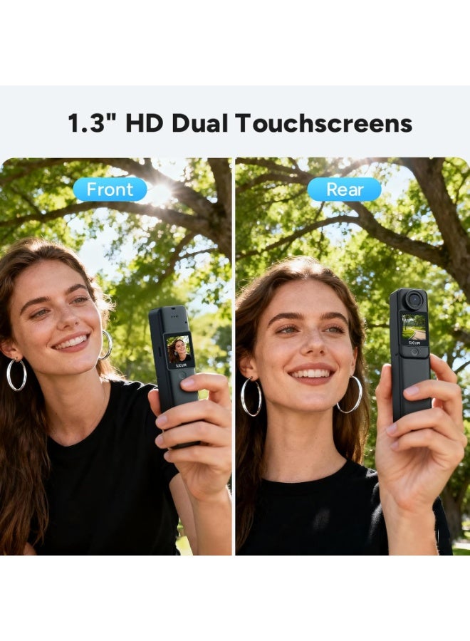 C300 Vlogging Combo, 4K Pocket Action Camera,7Hour Power,6-Axis Stabilization,Dual-Touch Screen 154° Wide FOV Video Body Camera,Waterproof,Live Streaming,with Tripod Kits,64G Card - Image 4