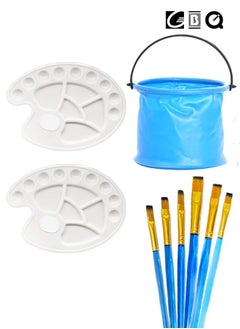 GBQ 2PCS Large Oval Paint Disc 6PCS Painting Brush 1PCS Collapsible Bucket Painting Art Supplies for Students, Artist Painting, Beginners, Outdoor Painting Activities  - Image 1