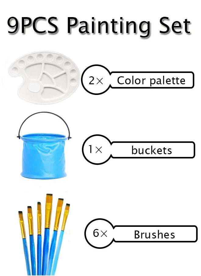 GBQ 2PCS Large Oval Paint Disc 6PCS Painting Brush 1PCS Collapsible Bucket Painting Art Supplies for Students, Artist Painting, Beginners, Outdoor Painting Activities  - Image 3