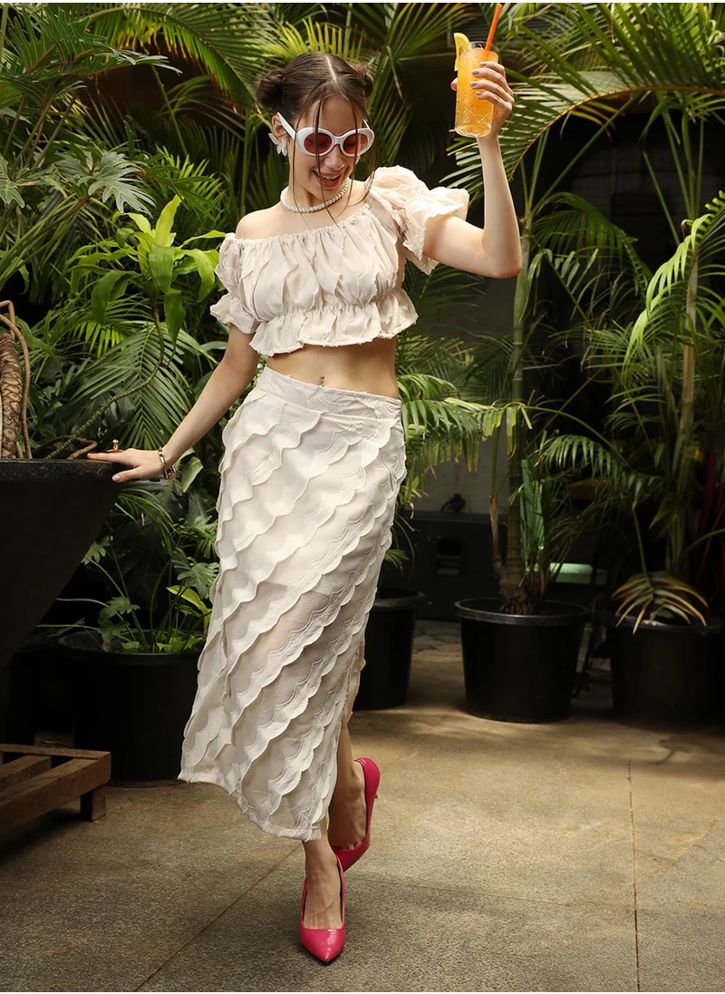 PINACOLADA Women's Ivory White Self-Design Co-Ord Set