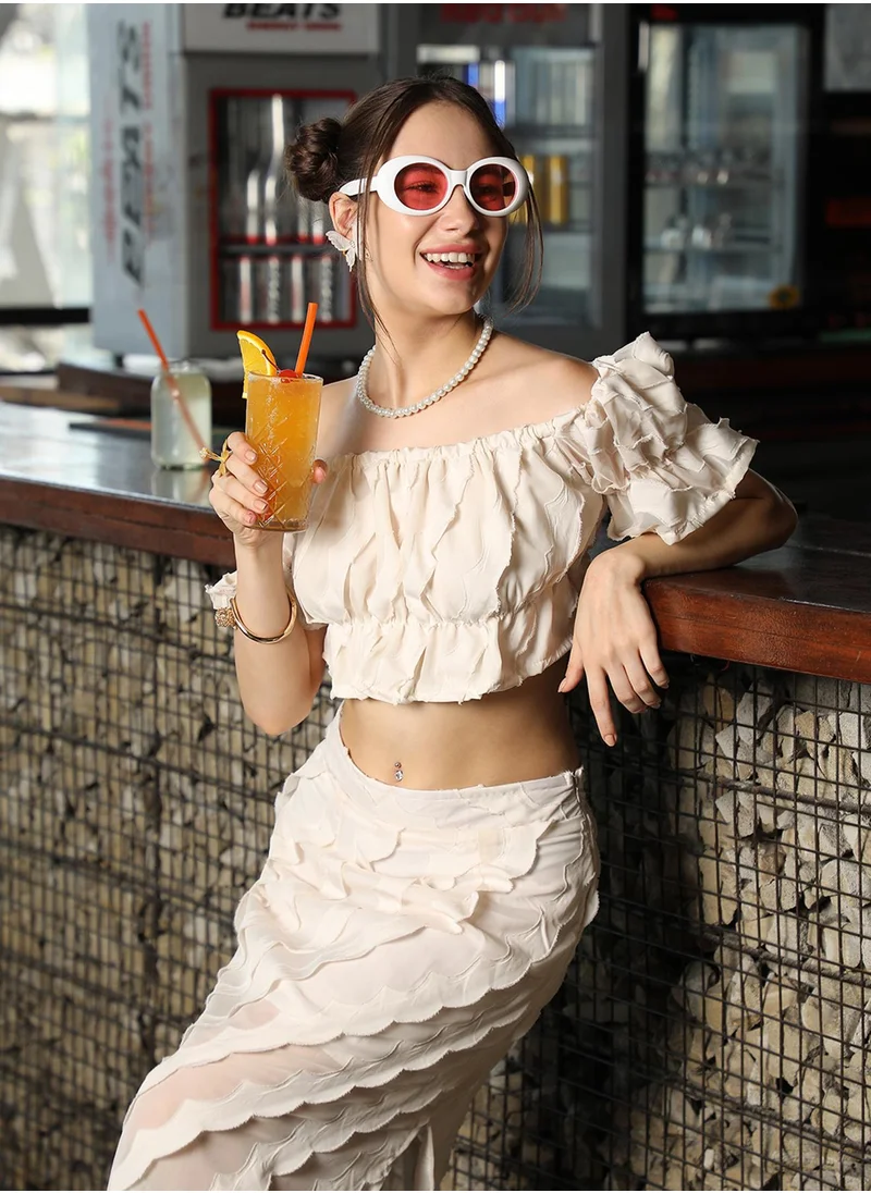 PINACOLADA Women's Ivory White Self-Design Co-Ord Set