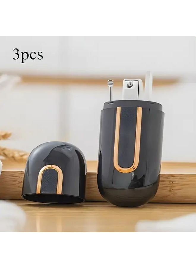 3pcs Black Portable Nail Clippers Multi Functional Travel Must Have Birthday Gift - Image 1