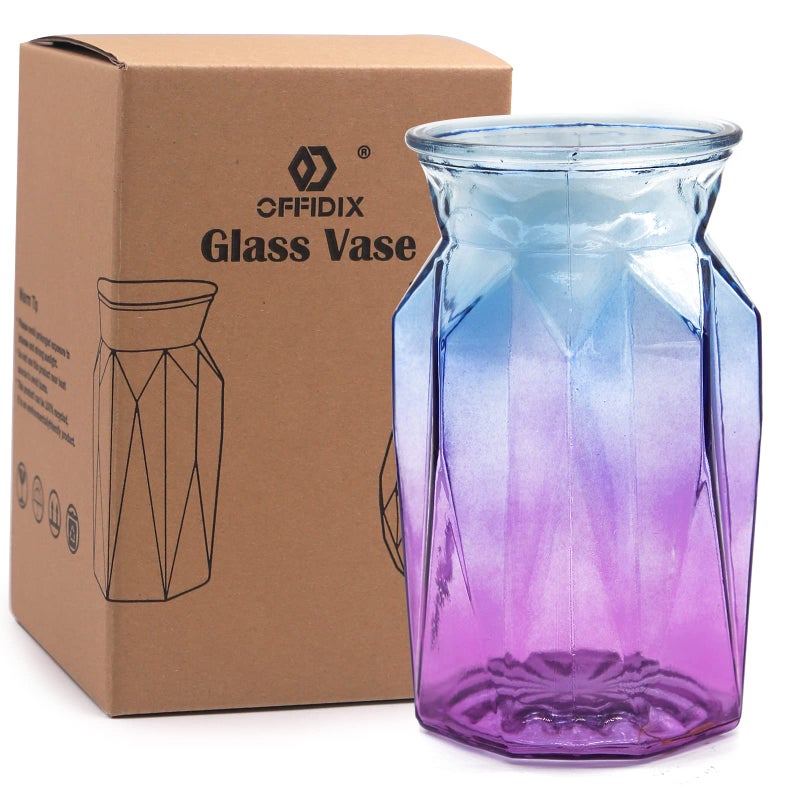 OFFIDIX Flower Vase  Gradient Multicolor with Geometric Faceted Design Art Decorative Glass Vase for Wedding  Dinning  Bookshelf  Home Decoration or Gift - Image 3