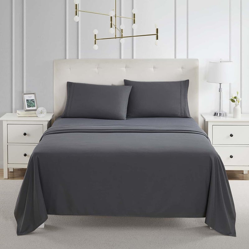 Clara Clark Bed Sheets, Premier 1800 Series 4 Piece Bed Sheet Set, Deep Pocket, Wrinkle, Fade, Stain Resistant, Luxury Soft Bedding Sheets & Pillowcases, Twin, Charcoal Gray - Image 2