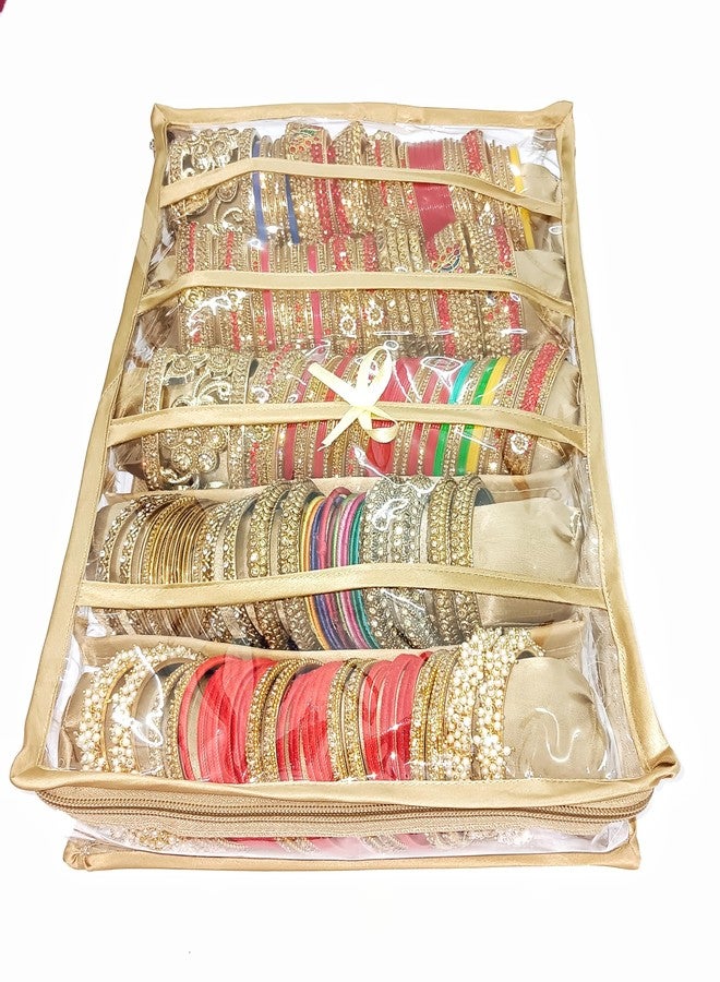 SNA 5 Rods Bangle Jewelry Organizer Pouches Storage Case Vanity bag (Golden) vanity bag (golden),Satin - Image 1