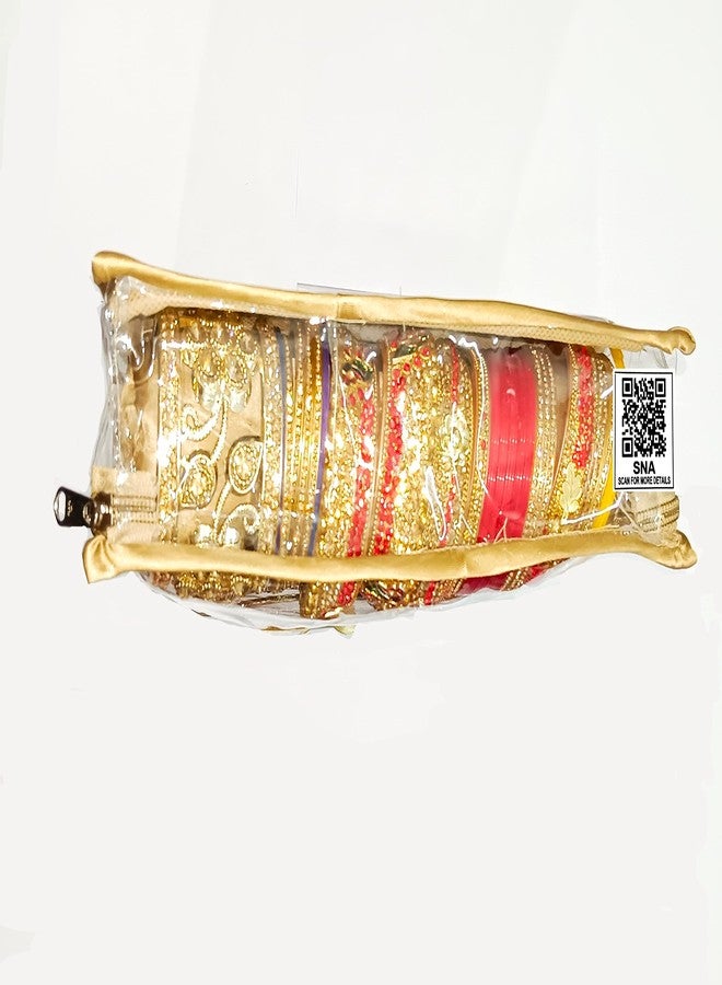 SNA 5 Rods Bangle Jewelry Organizer Pouches Storage Case Vanity bag (Golden) vanity bag (golden),Satin - Image 4