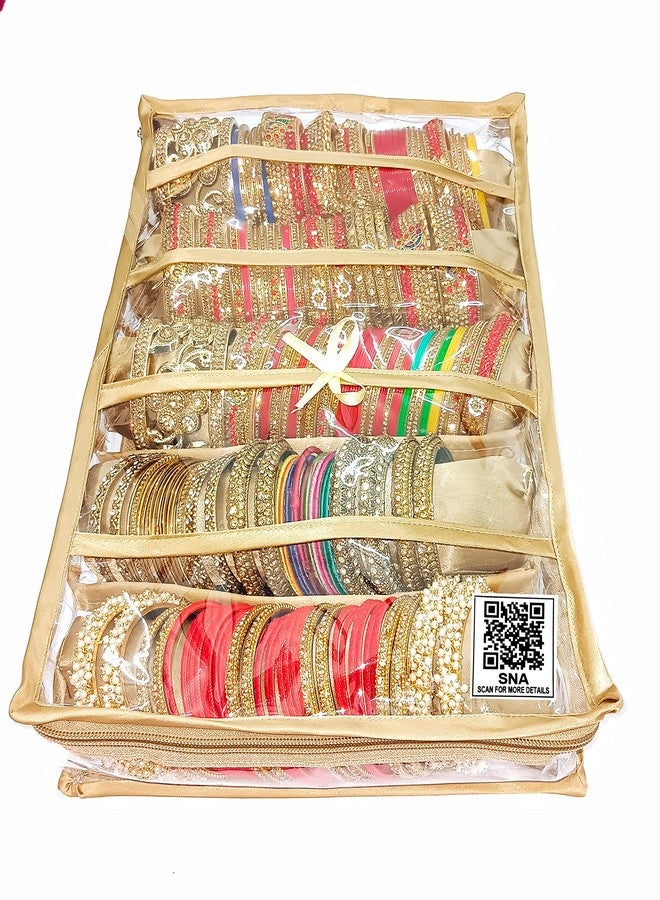 SNA 5 Rods Bangle Jewelry Organizer Pouches Storage Case Vanity bag (Golden) vanity bag (golden),Satin - Image 3