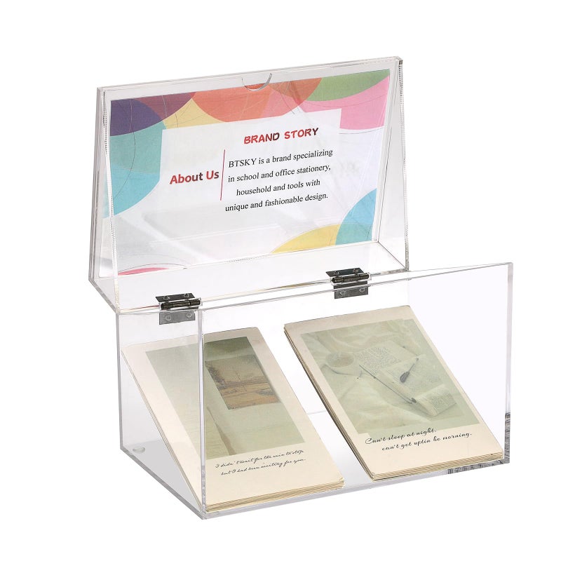 صندوق بطاقات الفهرسة الأكريليكي الشفاف 5 × 8 بوصة مع غطاء علامة