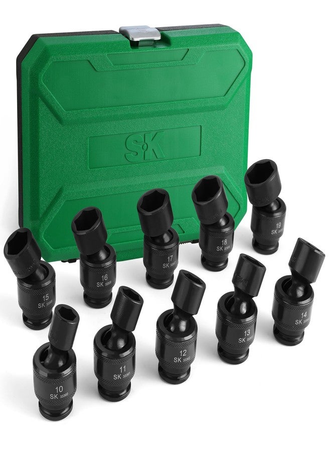 SK 3/8" Drive Universal Swivel Impact Socket Set, Metric Socket Set, 10-Piece, Premium CR-MO Steel, SureGrip 6 Point Design, with Storage Case - Image 1