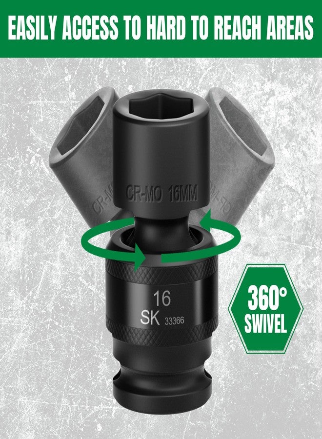 SK 3/8" Drive Universal Swivel Impact Socket Set, Metric Socket Set, 10-Piece, Premium CR-MO Steel, SureGrip 6 Point Design, with Storage Case - Image 5