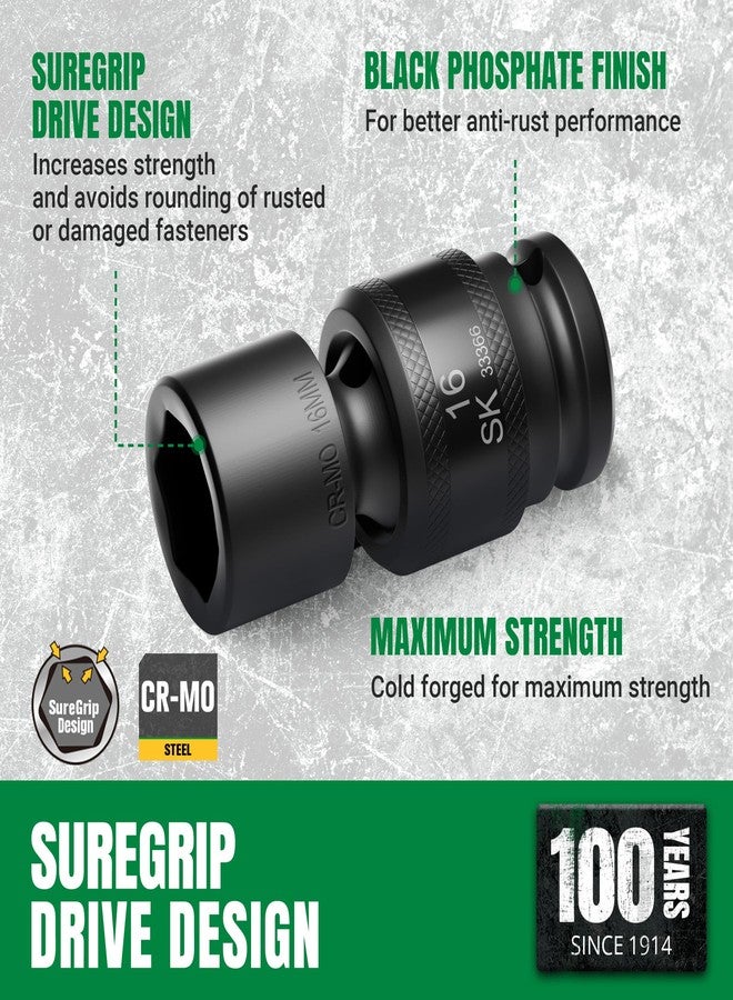 SK 3/8" Drive Universal Swivel Impact Socket Set, Metric Socket Set, 10-Piece, Premium CR-MO Steel, SureGrip 6 Point Design, with Storage Case - Image 3