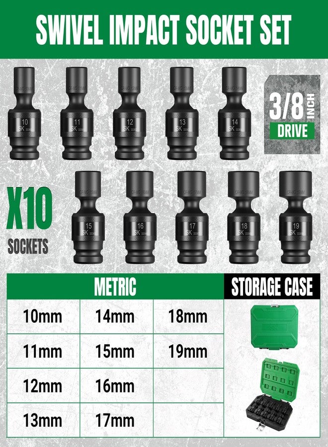 SK 3/8" Drive Universal Swivel Impact Socket Set, Metric Socket Set, 10-Piece, Premium CR-MO Steel, SureGrip 6 Point Design, with Storage Case - Image 4
